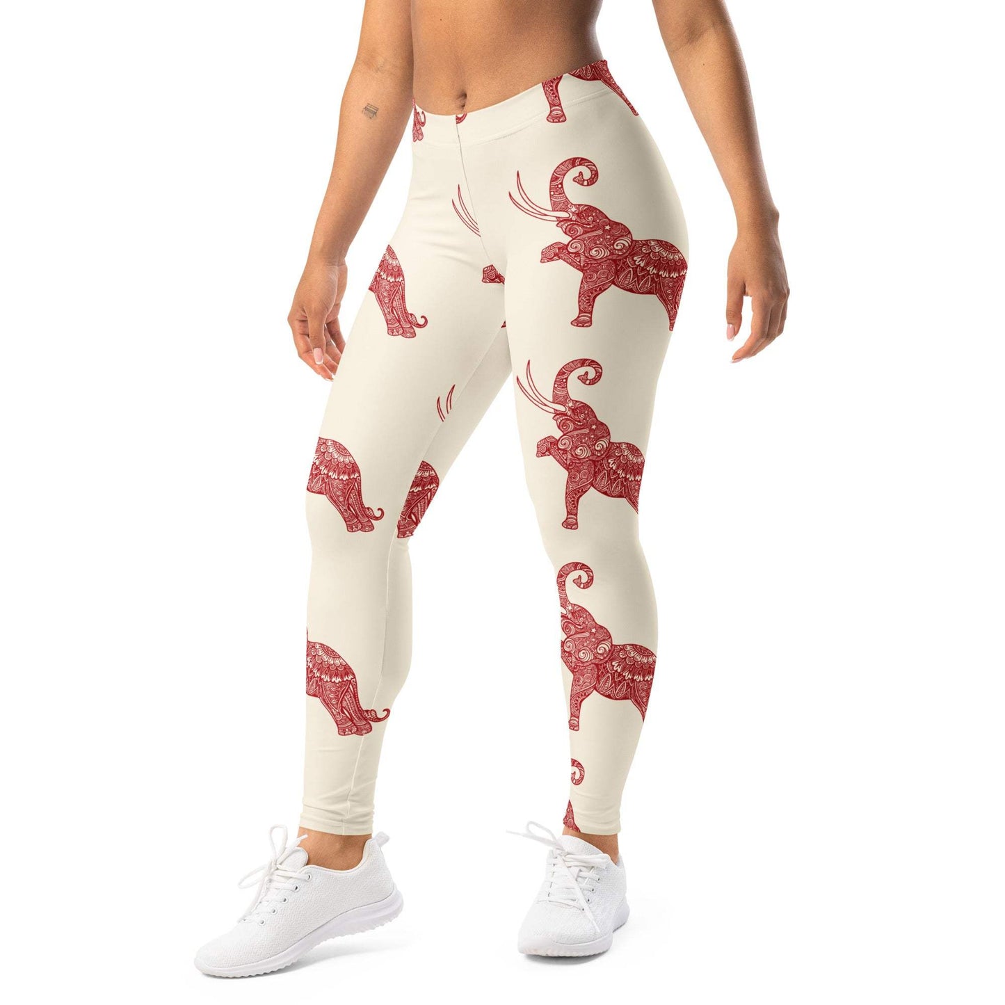 Boho Red Mandala Elephant Yoga Leggings