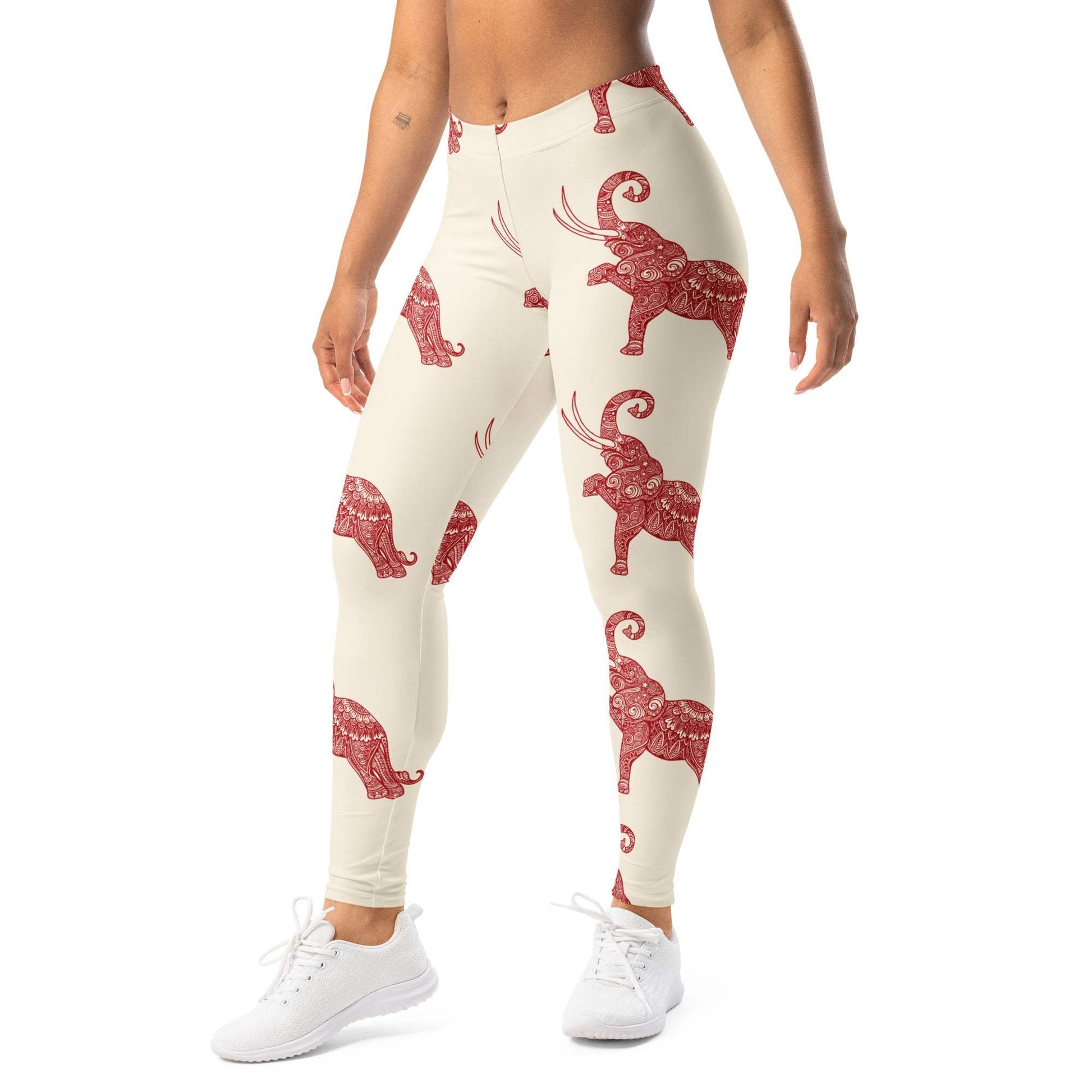 Boho Red Mandala Elephant Yoga Leggings