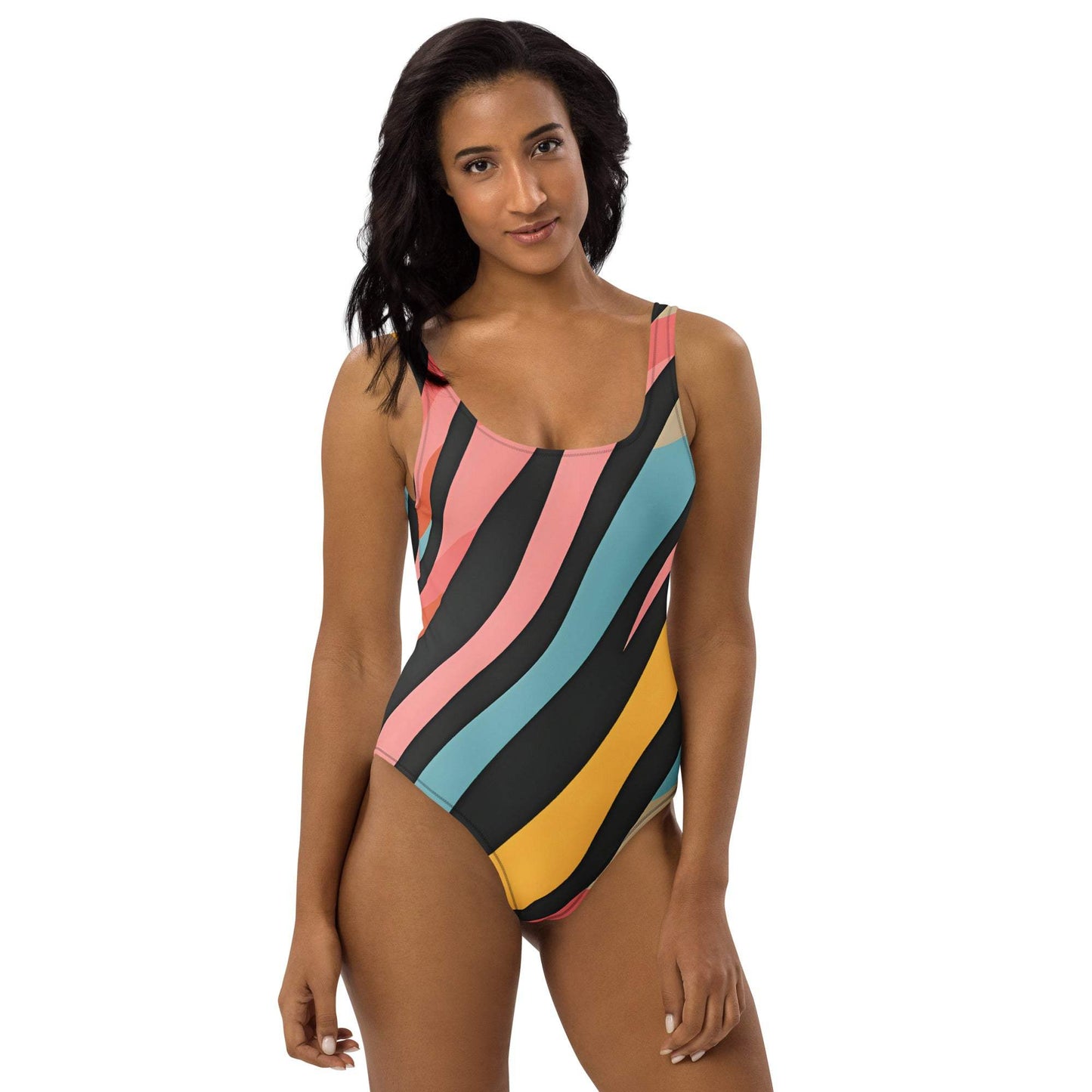 Geometric abstract one-piece swimsuit with modern design and flattering fit