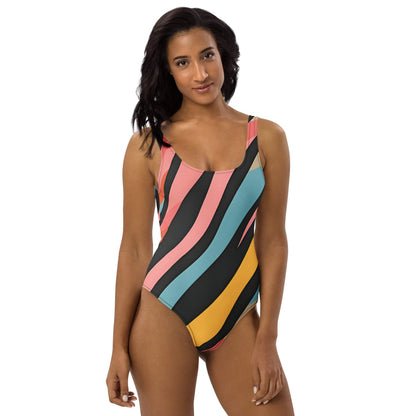Geometric abstract one-piece swimsuit with modern design and flattering fit