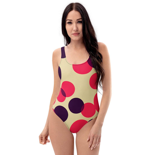 Graphic Circle One-Piece Swimsuit in Red and Black