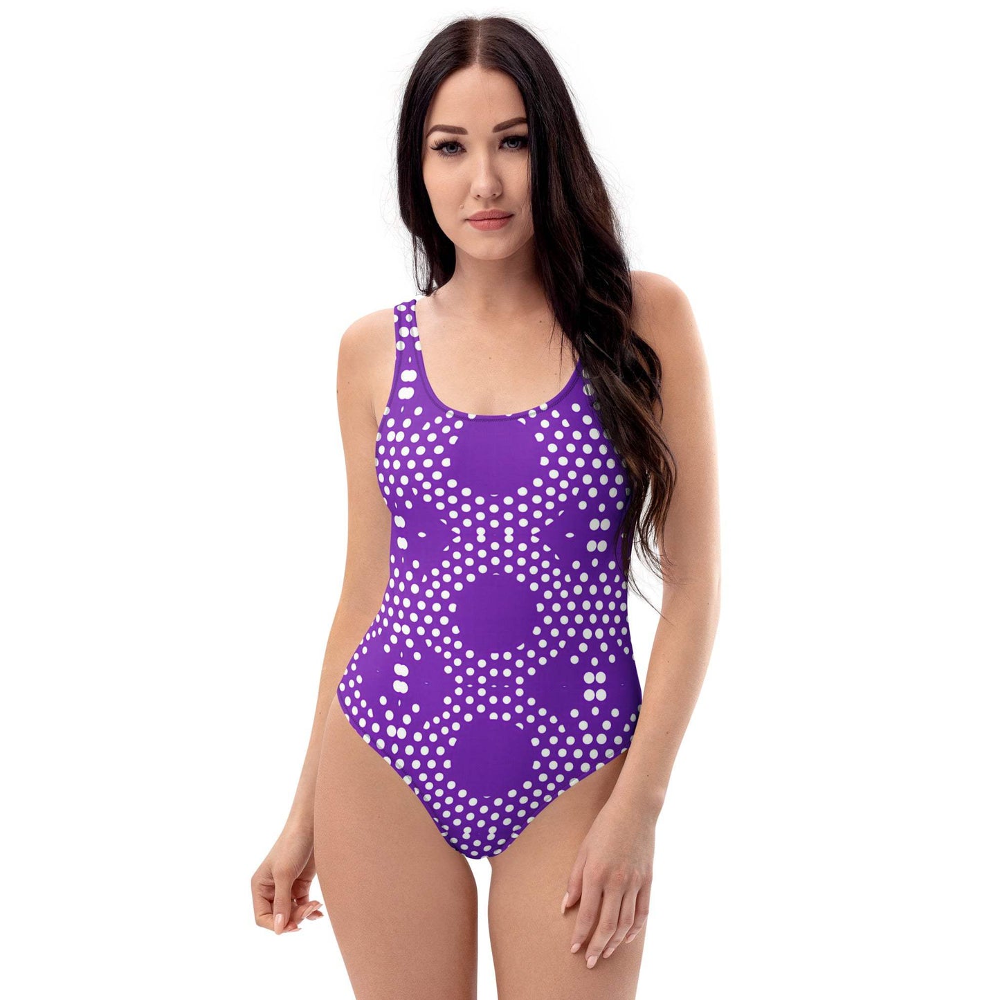 Purple polka dot one-piece swimsuit for women