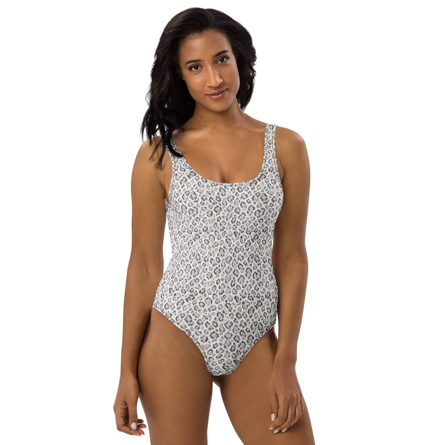 Gray snow leopard one-piece swimsuit