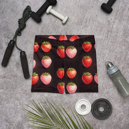 Cute strawberry watercolor biker shorts with elastic waistband