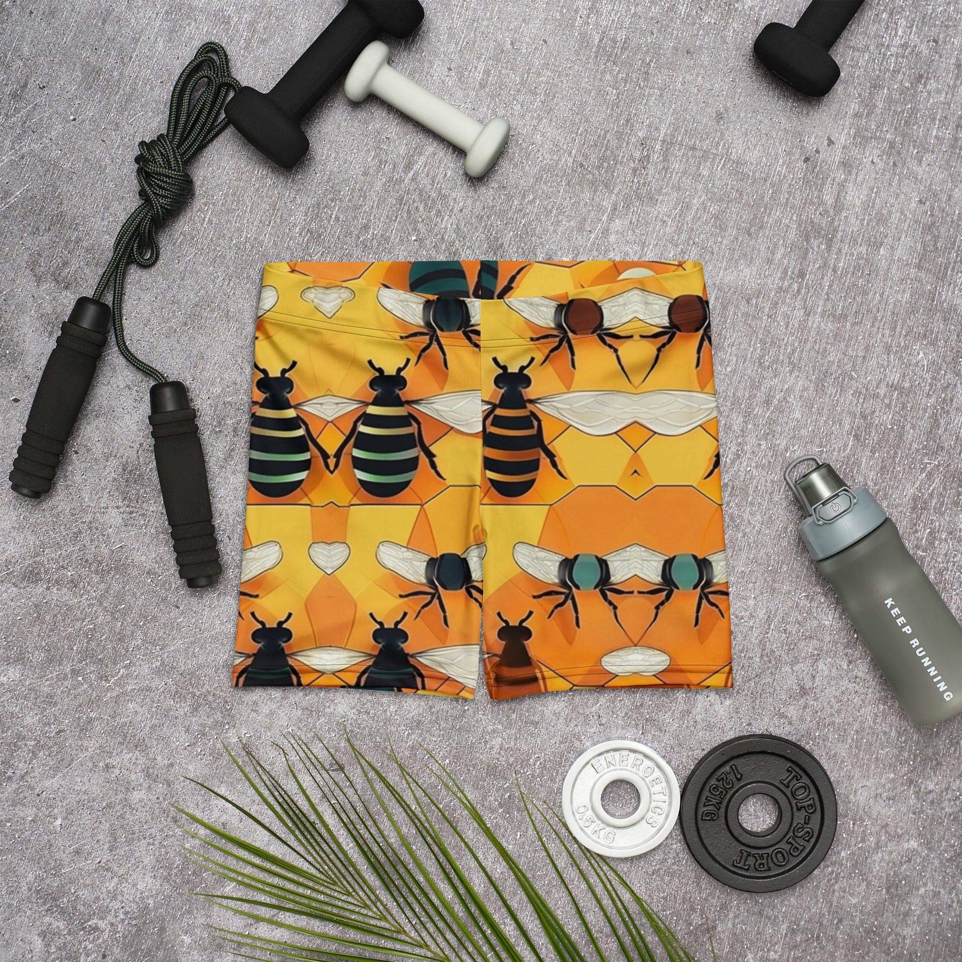 Bumblebee Honeycomb Shorts for Women - Nature-inspired active wear