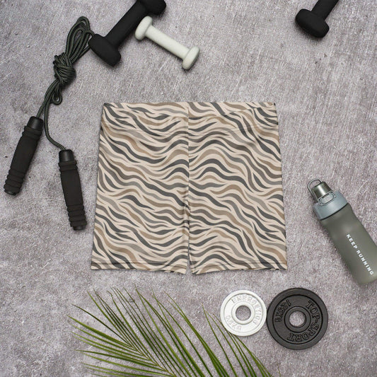 Muted zebra waves biker shorts with subtle twist