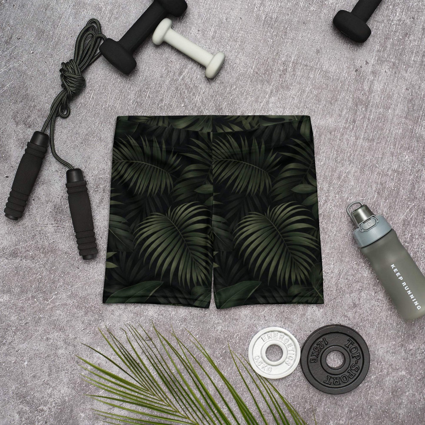 Botanical jungle shadow biker shorts with palm leaf print