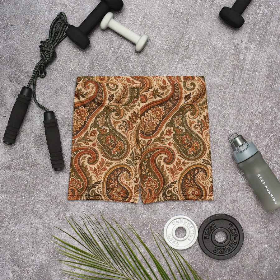 Earthy Paisley Biker Shorts with Boho Swirl Design