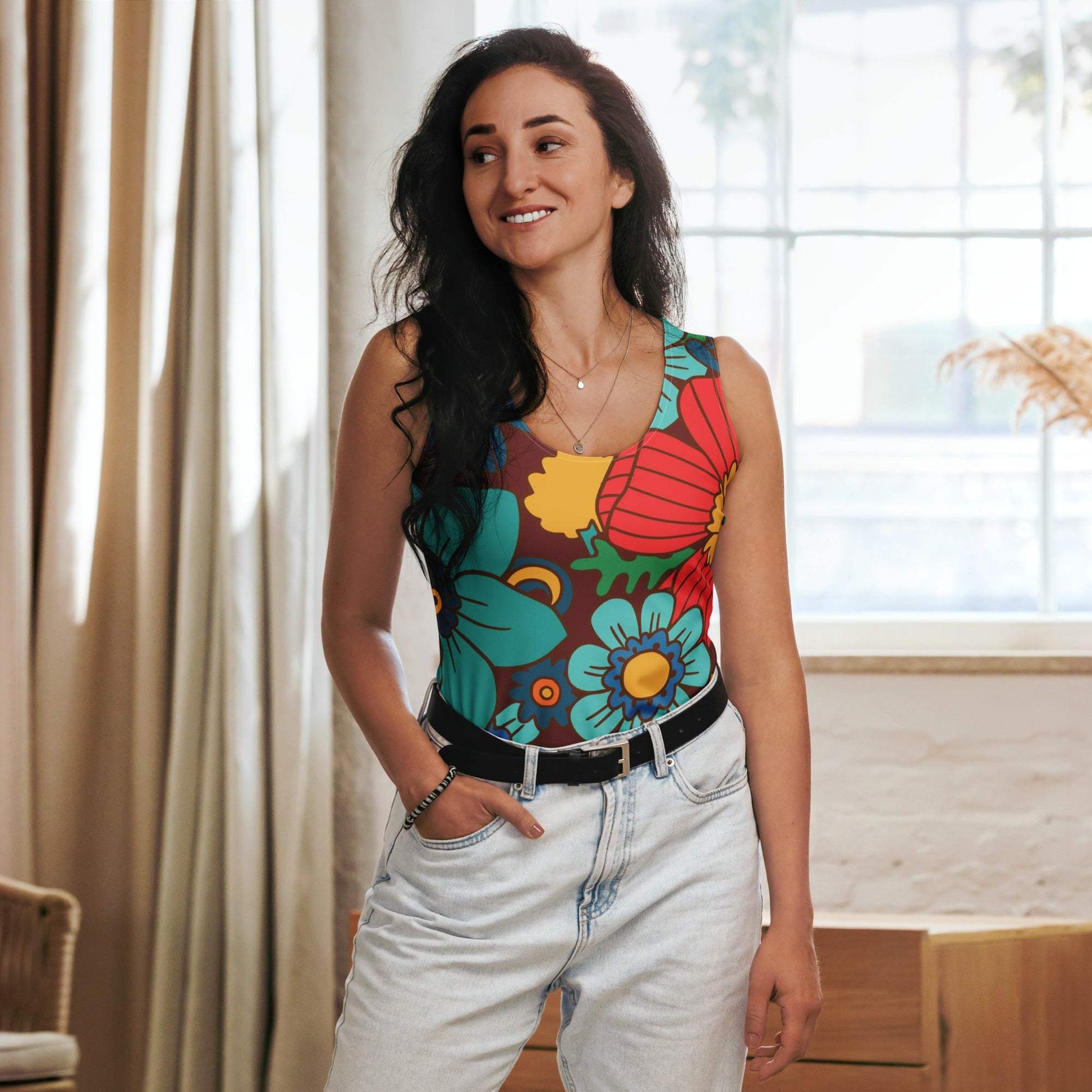 Retro Wildflower Tank Top | 60s 70s Daisy Botanical Sleeveless Shirt