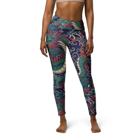 Oriental Dragon Red Leggings | High-Waisted Yoga Pants | Sizes XS–XL