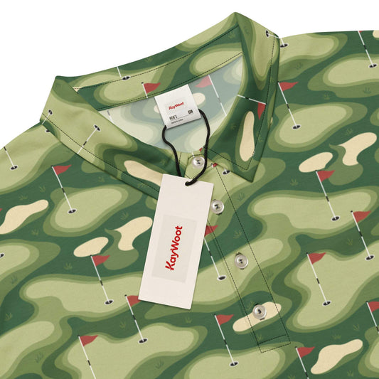 Men's slim fit polo with flagsticks and hole cups design