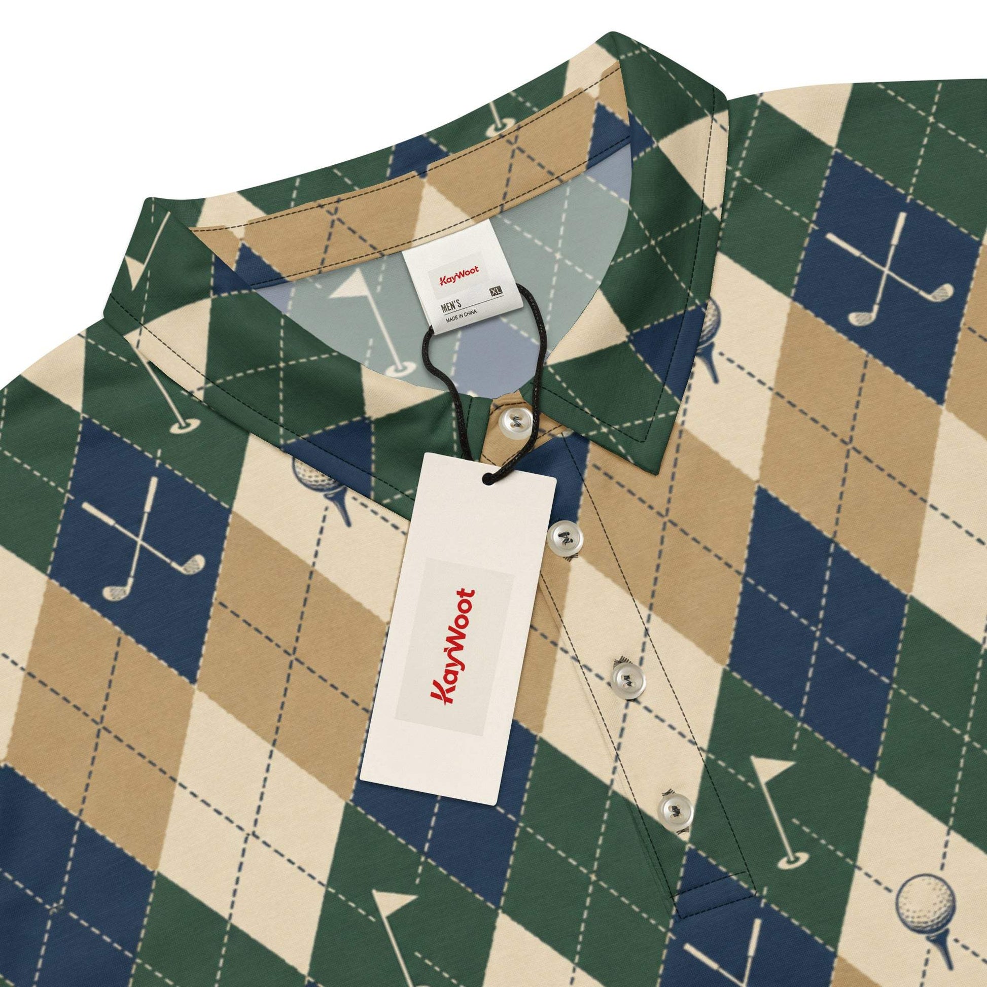 Men's slim fit polo with argyle and golf motifs