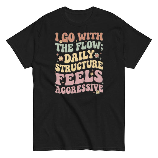 Retro-inspired ADHD t-shirt with groovy smiley and funny quote