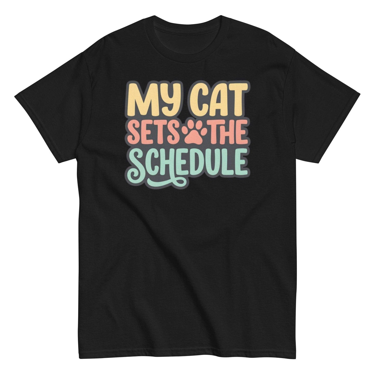Cat Sets The Schedule T-Shirt - Colorful and retro tee for cat lovers