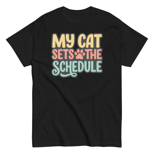 Cat Sets The Schedule T-Shirt - Colorful and retro tee for cat lovers
