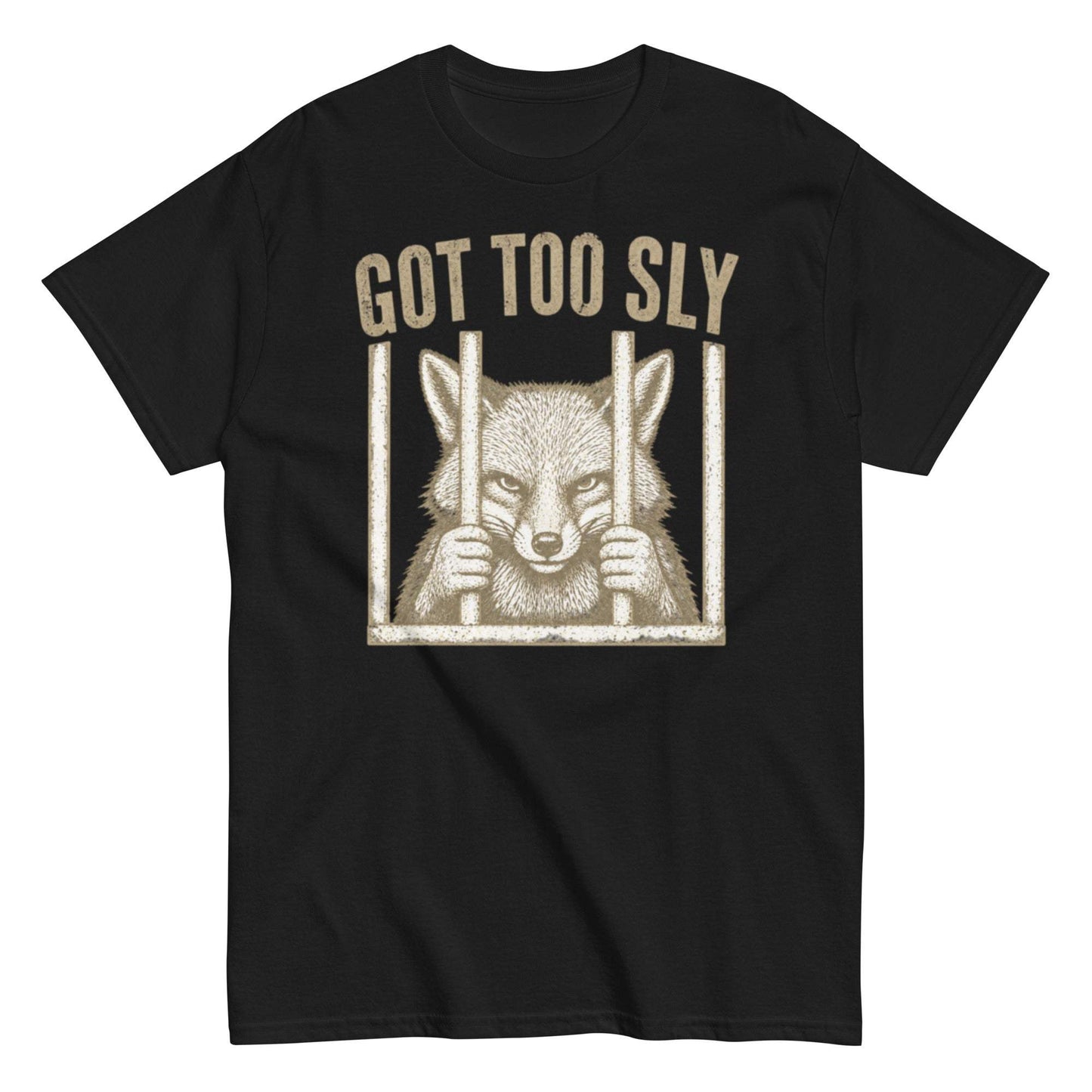 Clever fox behind bars on GOT TOO SLY unisex tee