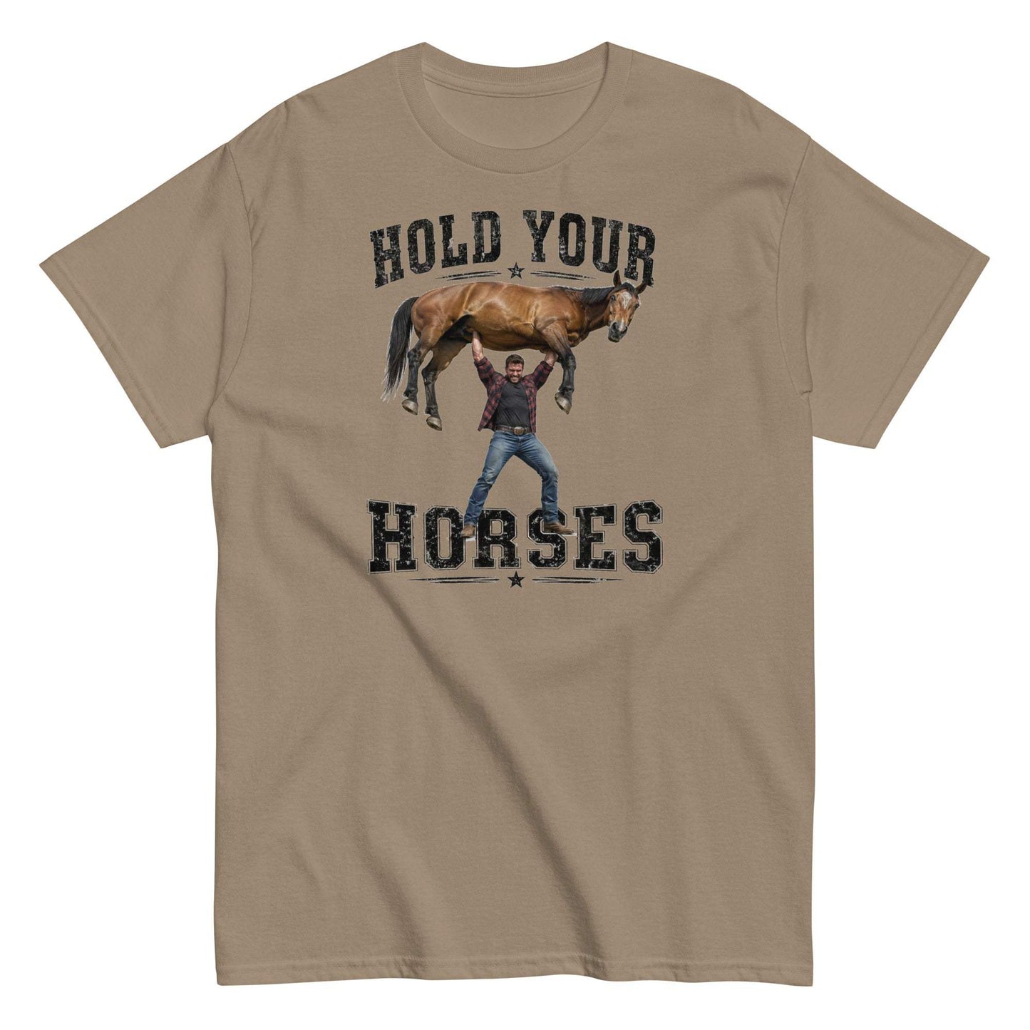 Horse-themed unisex tee with playful wordplay design and comfortable fit