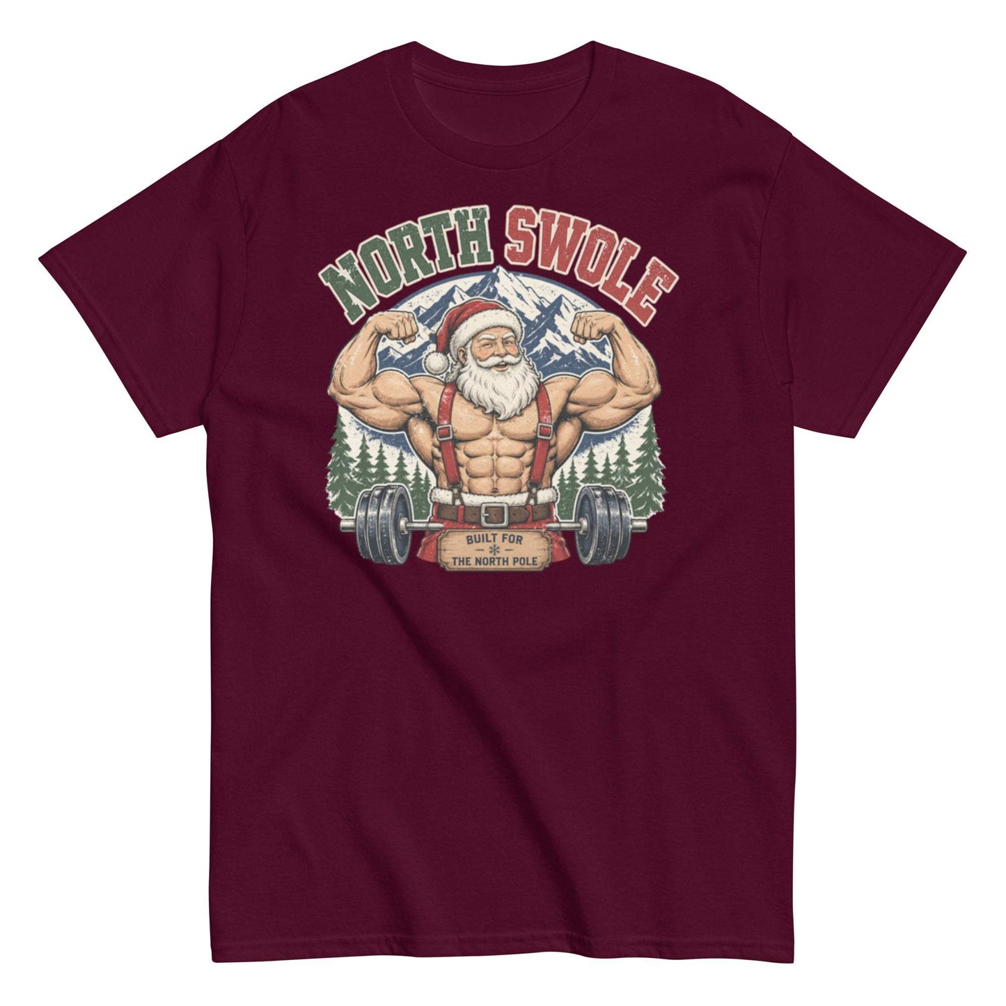 North Swole Santa Unisex Classic Tee - Festive holiday shirt with Christmas pun and workout theme
