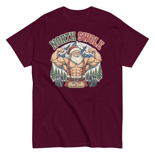 North Swole Santa Unisex Classic Tee - Festive holiday shirt with Christmas pun and workout theme