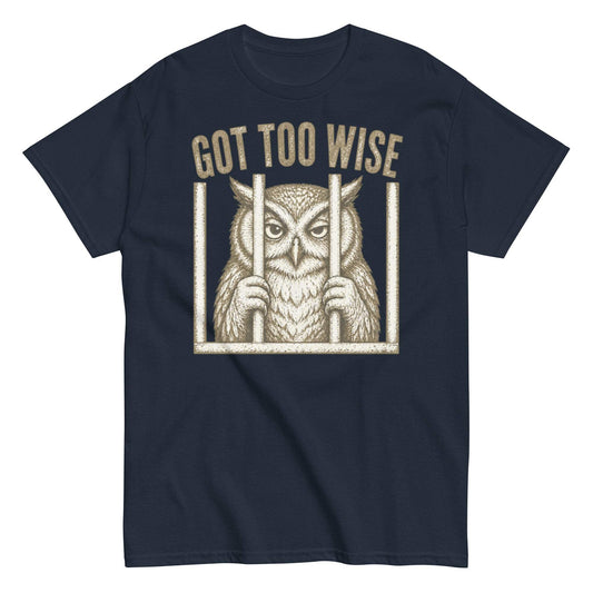 Wise owl behind bars unisex tee