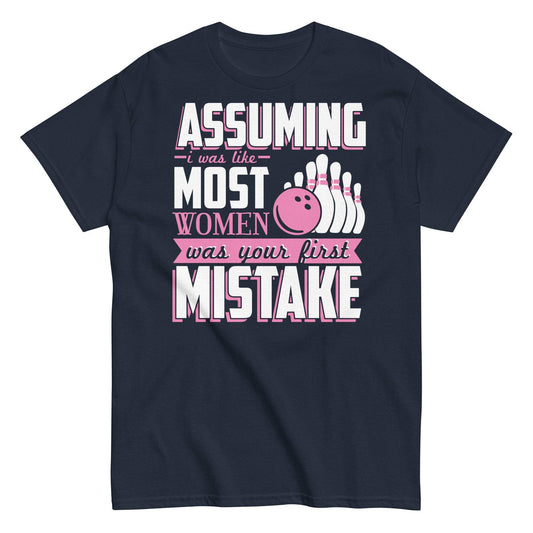 Bold bowling tee challenging stereotypes
