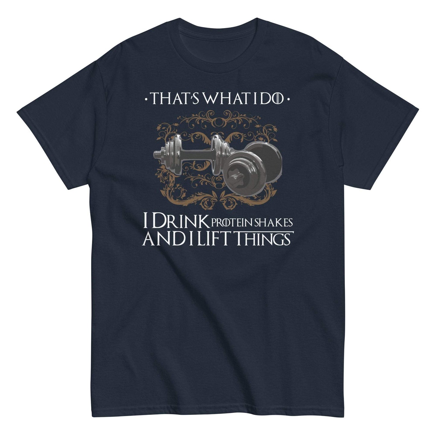 Protein shake and weightlifting tee