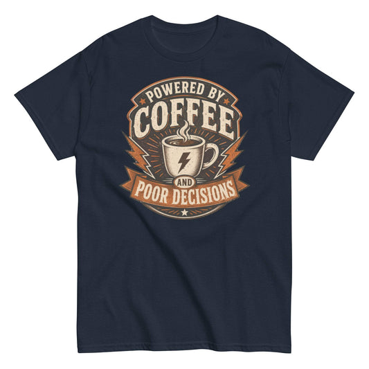 Retro unisex tee with coffee and lightning bolt design