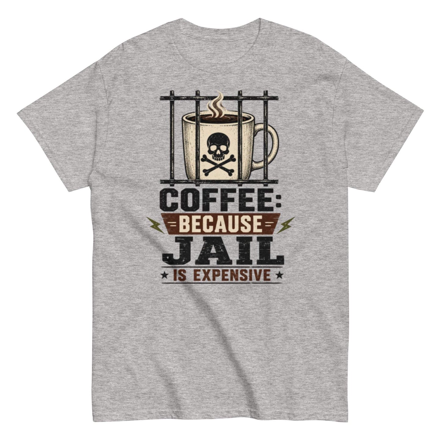 Unisex classic tee with bold coffee behind bars design