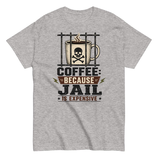 Unisex classic tee with bold coffee behind bars design