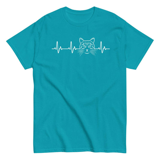 Cat Lover Heartbeat Lifeline Tee - 100% cotton, unique design, perfect for any cat lover