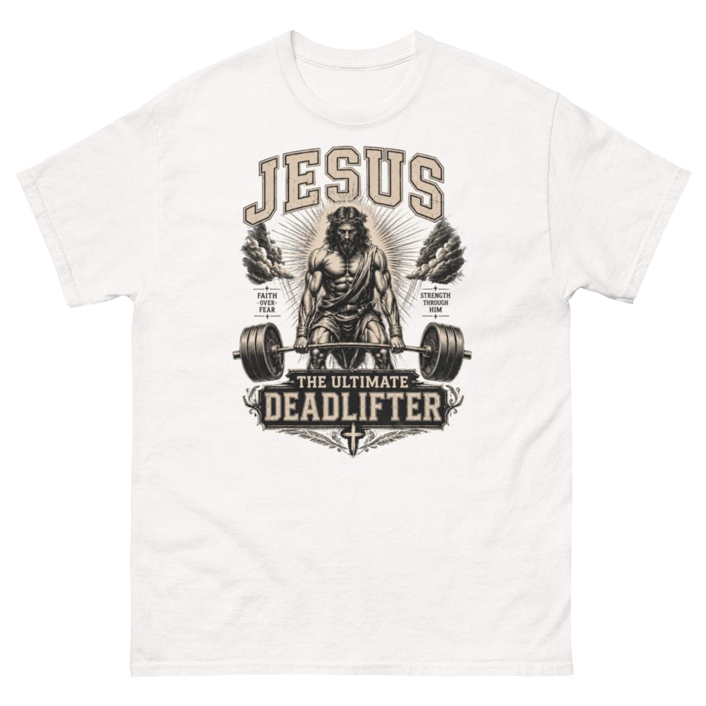 Christian gym tee with Jesus and deadlift design