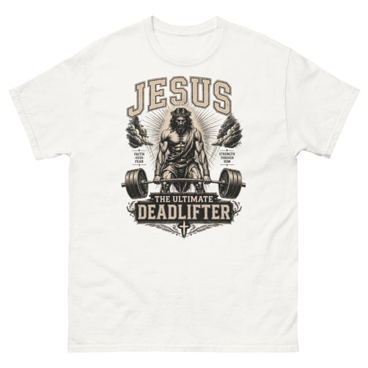 Christian gym tee with Jesus and deadlift design