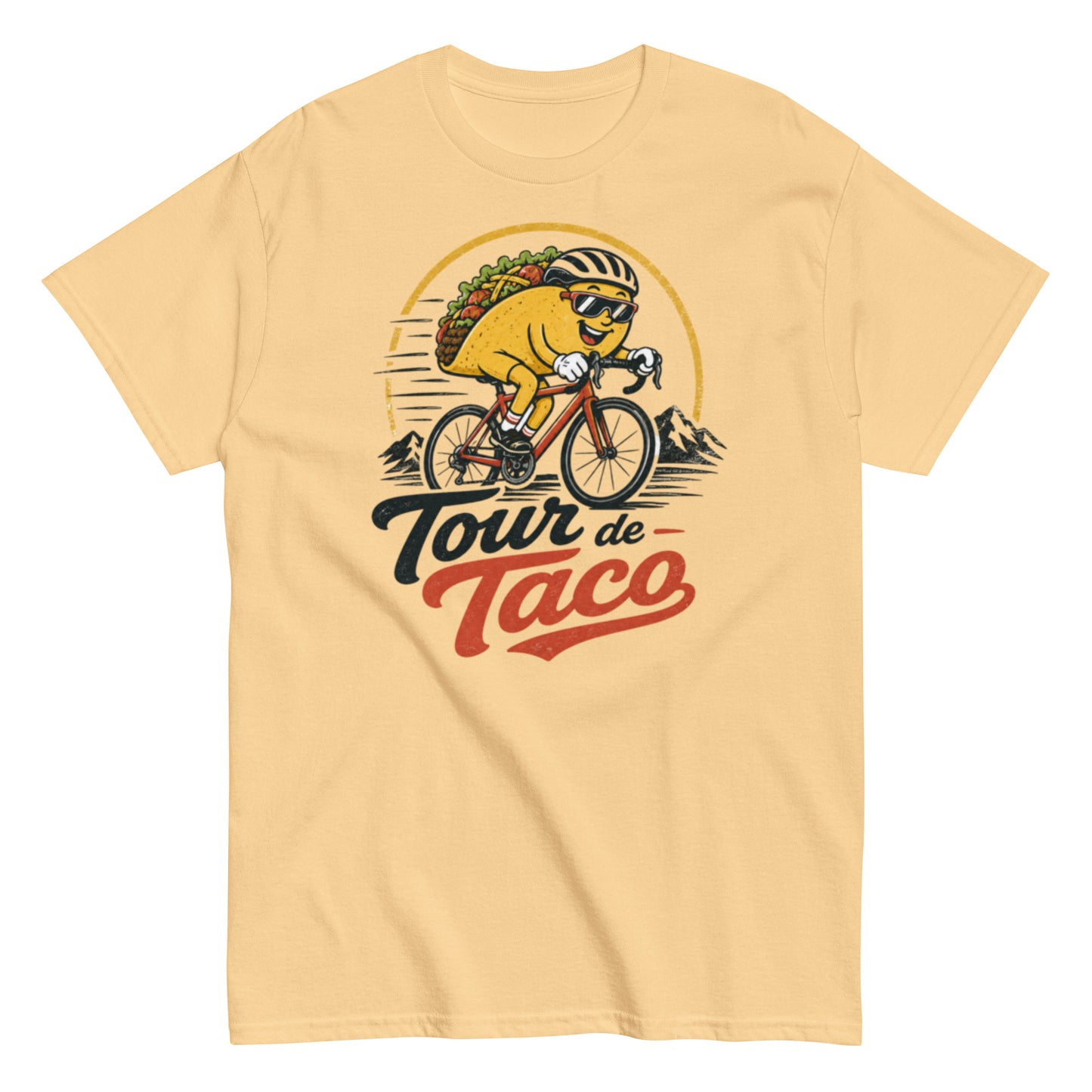 Tour de Taco cycling unisex tee with playful taco graphic