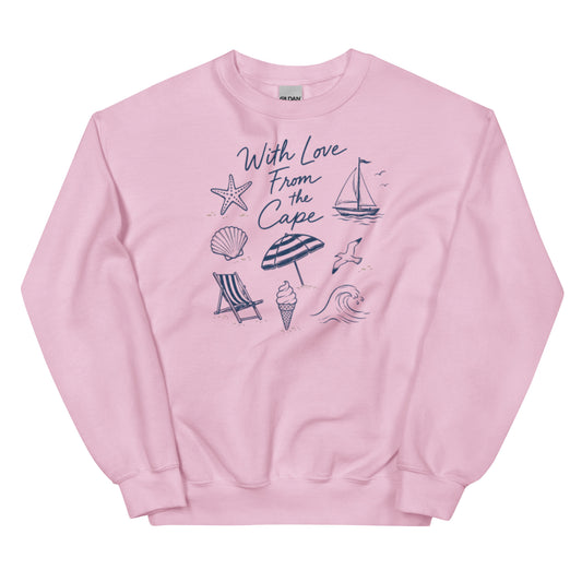 Cape Cod sweatshirt with heartfelt design and cranberry logo