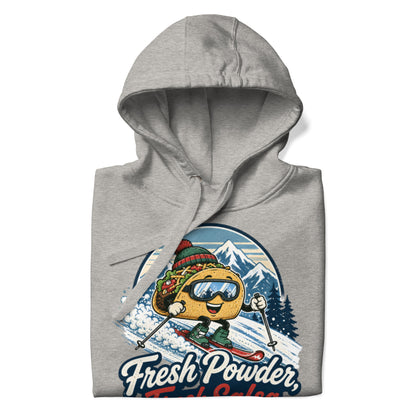 Fresh Powder Fresh Salsa Ski Taco Unisex Hoodie - Soft and playful ski taco design on a comfortable