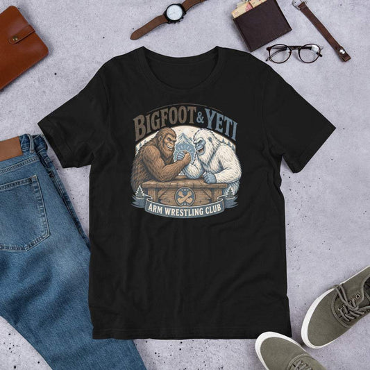 Bigfoot vs Yeti Arm Wrestling T-Shirt for Cryptid Fans