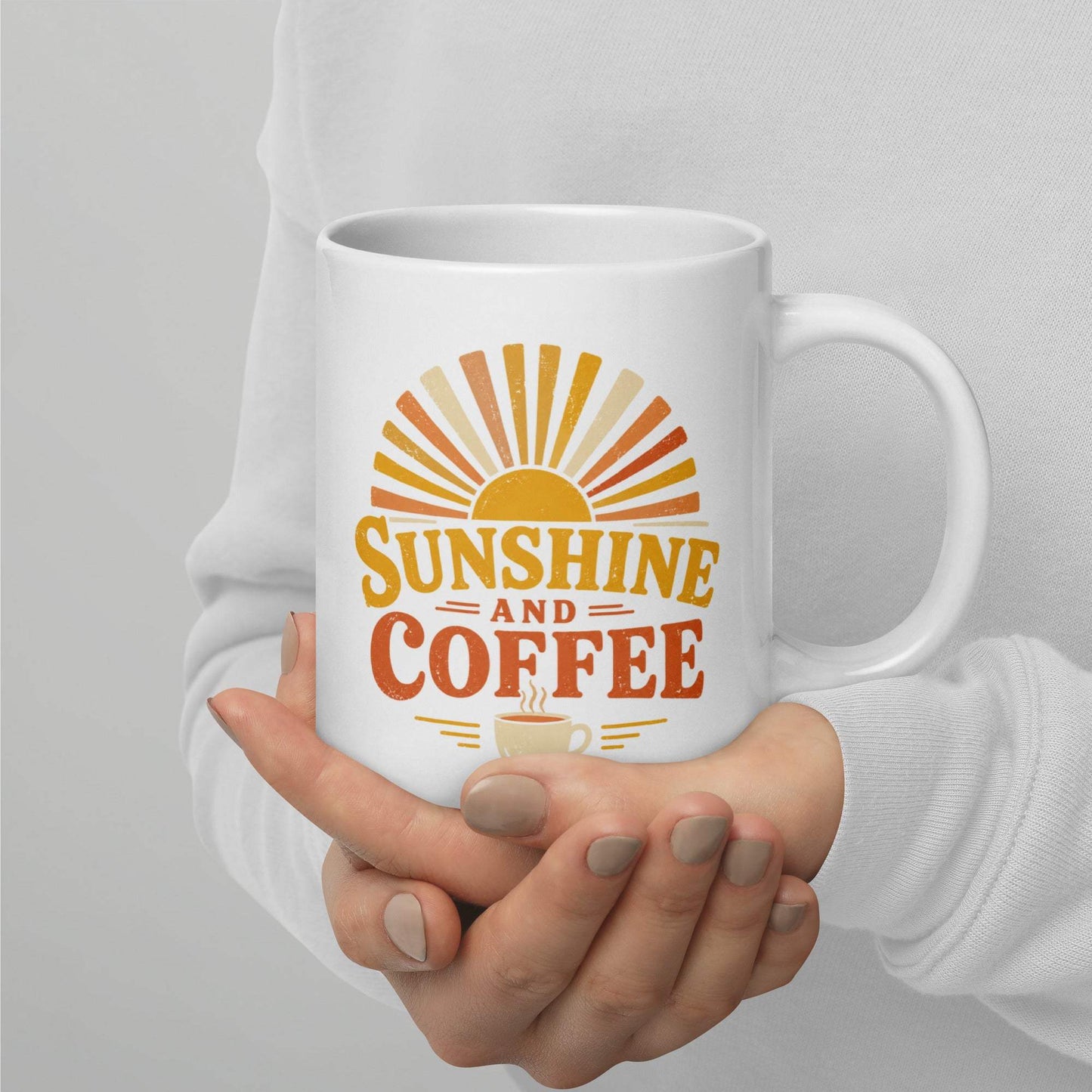 Sunshine and coffee white glossy mug for caffeine lovers