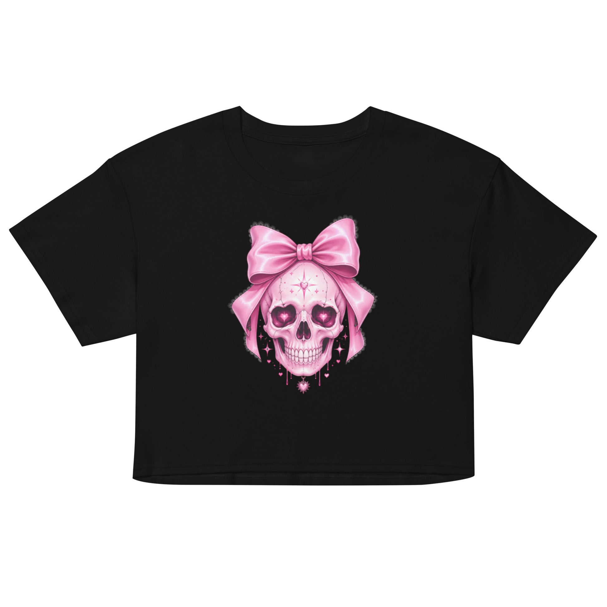 Pink skull and bow crop top for women