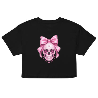 Pink skull and bow crop top for women