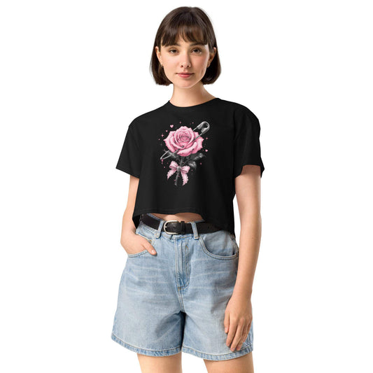 Safety Pin Rose Women's Crop Top in Soft Combed Cotton