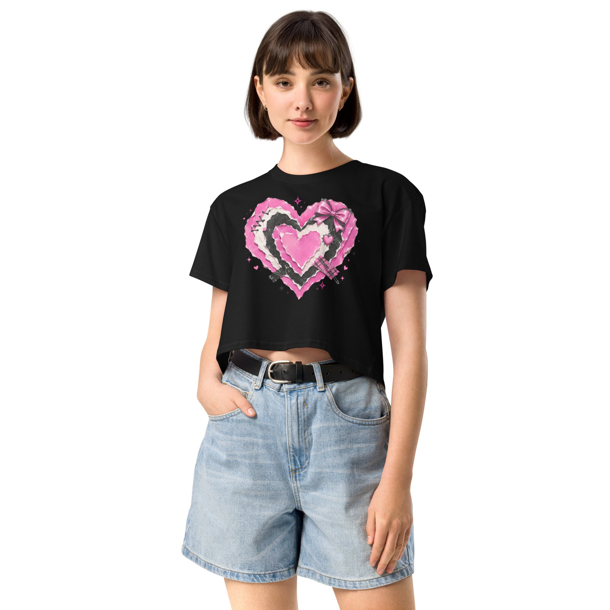 Torn-Paper Heart Women's Crop Top in Soft Combed Cotton