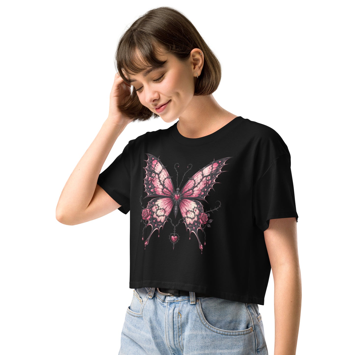 Thorned Butterfly Women's Crop Top in Soft Combed Cotton
