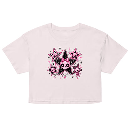 Star skull pattern crop top in soft combed cotton