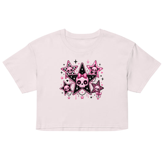 Star skull pattern crop top in soft combed cotton