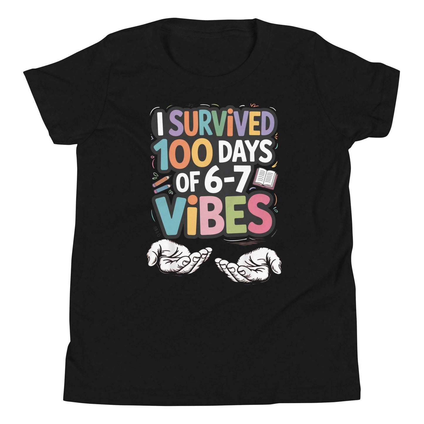100 Days of 6-7 Vibes Youth T-Shirt - Trendy and fun 100th day of school celebration shirt for kids