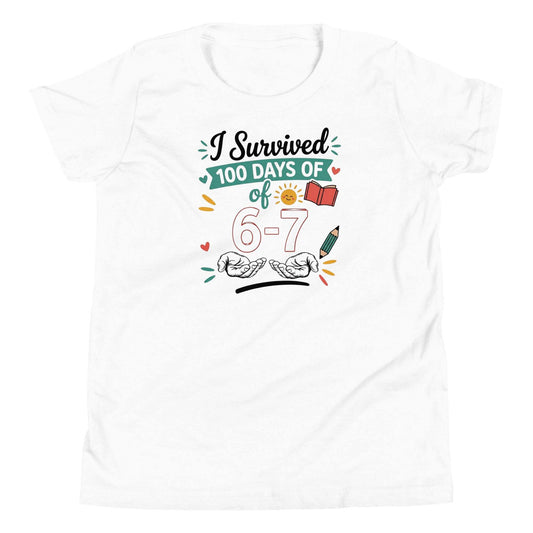 100 Days of School Youth T-Shirt - Trendy design for kids ages 6-7